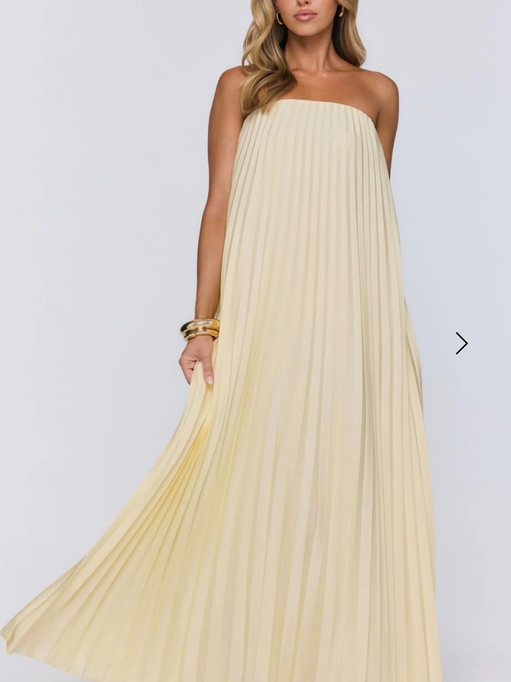 Moonlit sea pleated strapless maxi dress lemon